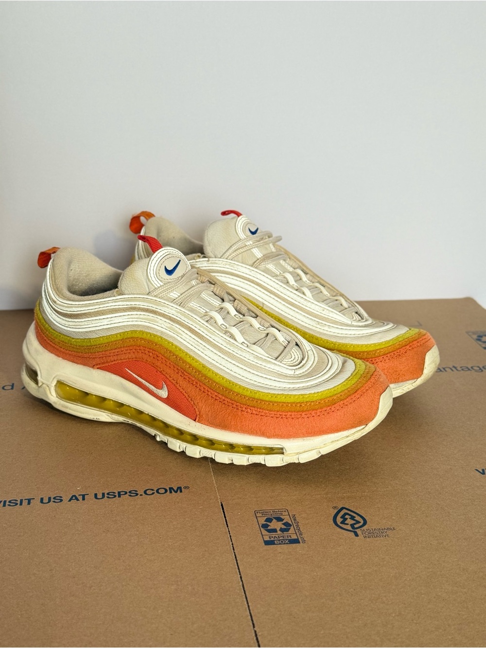 Nike Air Max 97 Athletic Club Retro Wave Sneakers - Cream, Orange, Yellow